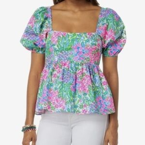 Lilly Pulitzer Kay Puff Sleeve Top - Multi A Cherry On Top Pattern sz 2